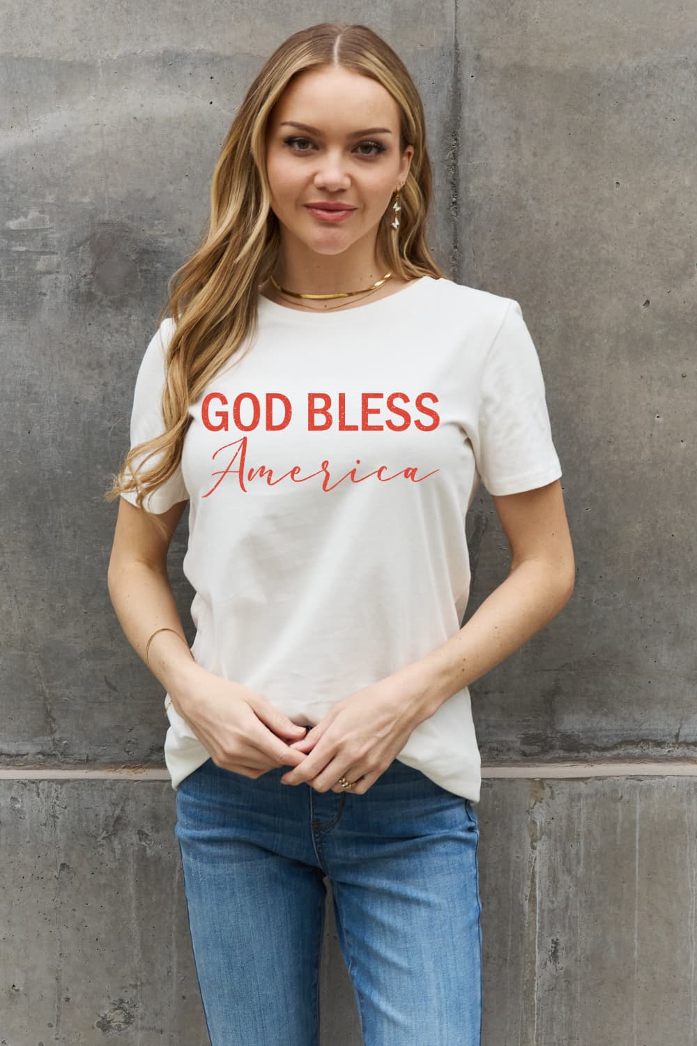 Simply Love GOD BLESS AMERICA Graphic Cotton Tee-TOPS / DRESSES-[Adult]-[Female]-2022 Online Blue Zone Planet