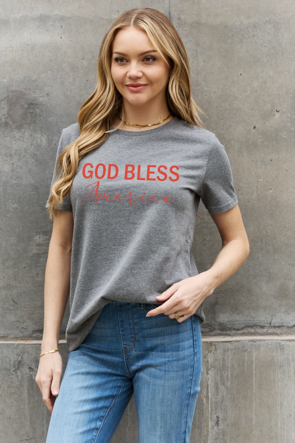 Simply Love GOD BLESS AMERICA Graphic Cotton Tee-TOPS / DRESSES-[Adult]-[Female]-2022 Online Blue Zone Planet