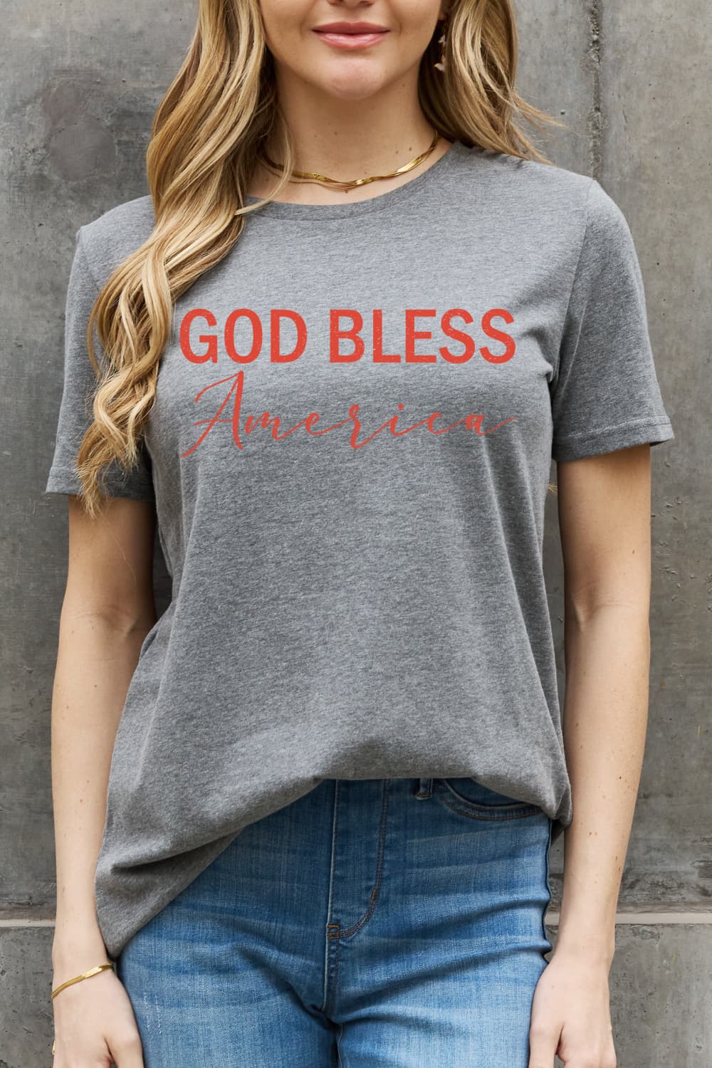 Simply Love GOD BLESS AMERICA Graphic Cotton Tee-TOPS / DRESSES-[Adult]-[Female]-Mid Gray-S-2022 Online Blue Zone Planet