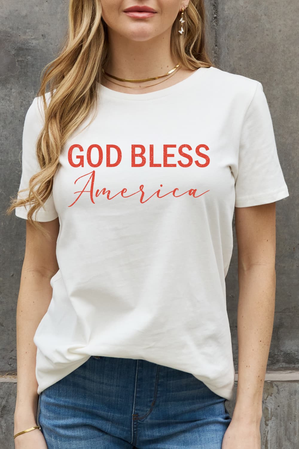Simply Love GOD BLESS AMERICA Graphic Cotton Tee-TOPS / DRESSES-[Adult]-[Female]-White-S-2022 Online Blue Zone Planet