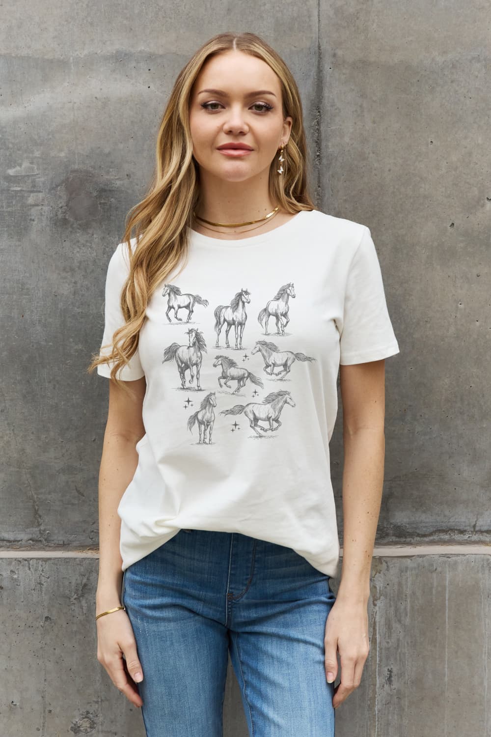 Simply Love Horse Graphic Cotton T-Shirt BLUE ZONE PLANET