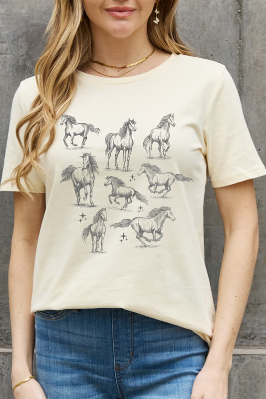 Simply Love Horse Graphic Cotton T-Shirt BLUE ZONE PLANET