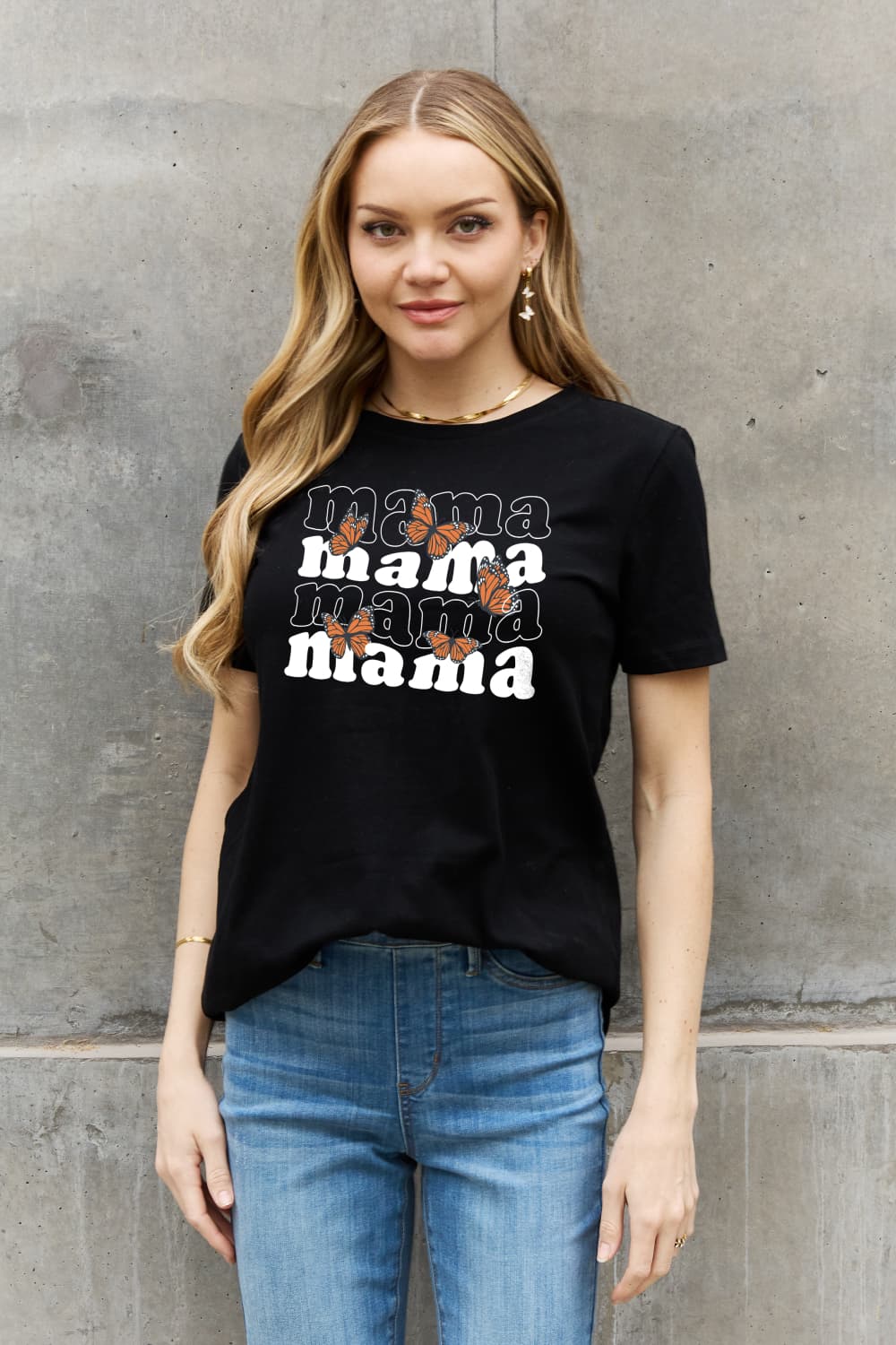 Simply Love MAMA Butterfly Graphic Cotton T-Shirt-TOPS / DRESSES-[Adult]-[Female]-Black-S-2022 Online Blue Zone Planet
