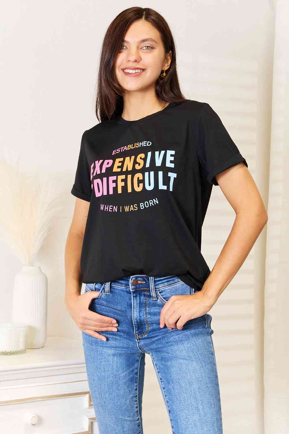 Simply Love Slogan Graphic Cuffed Sleeve T-Shirt BLUE ZONE PLANET