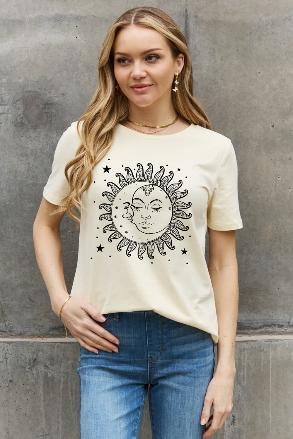 Simply Love Sun and Star Graphic Cotton Tee-TOPS / DRESSES-[Adult]-[Female]-2022 Online Blue Zone Planet
