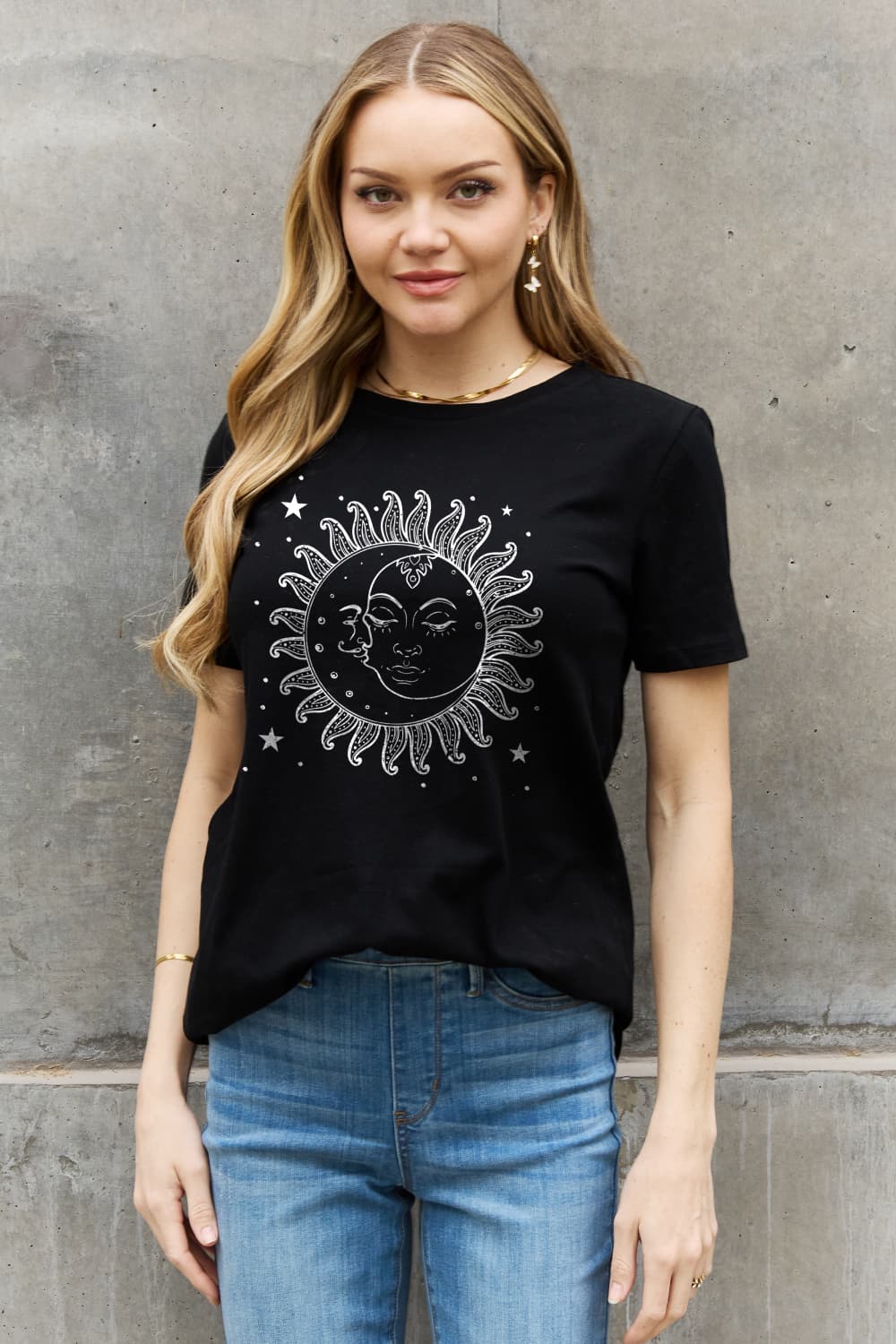 Simply Love Sun and Star Graphic Cotton Tee-TOPS / DRESSES-[Adult]-[Female]-2022 Online Blue Zone Planet