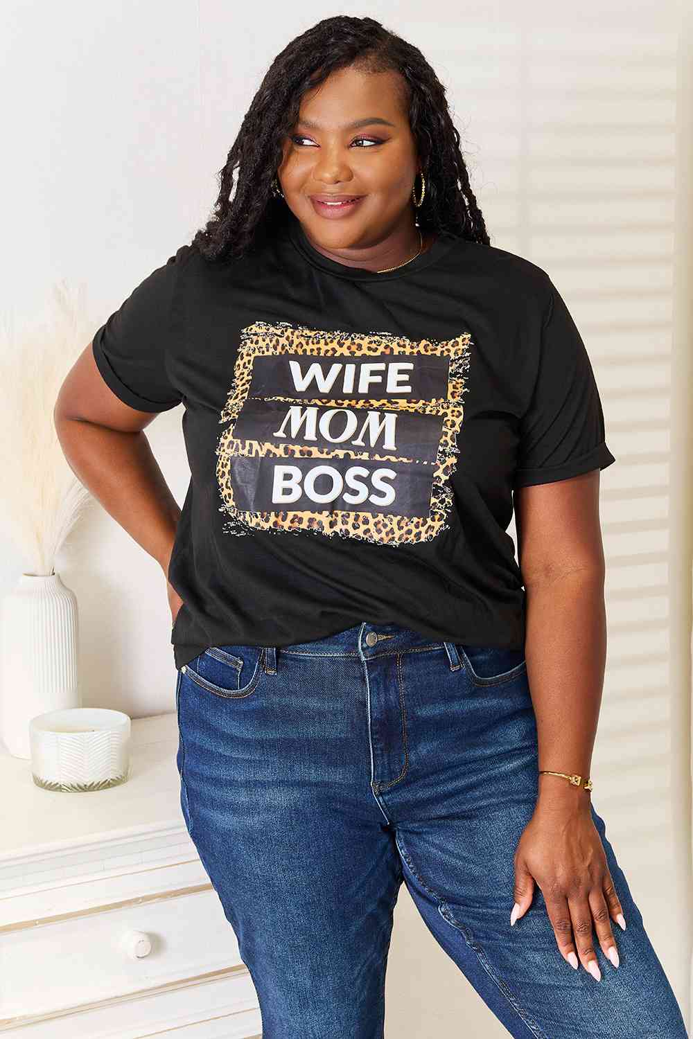 Simply Love WIFE MOM BOSS Leopard Graphic T-Shirt BLUE ZONE PLANET