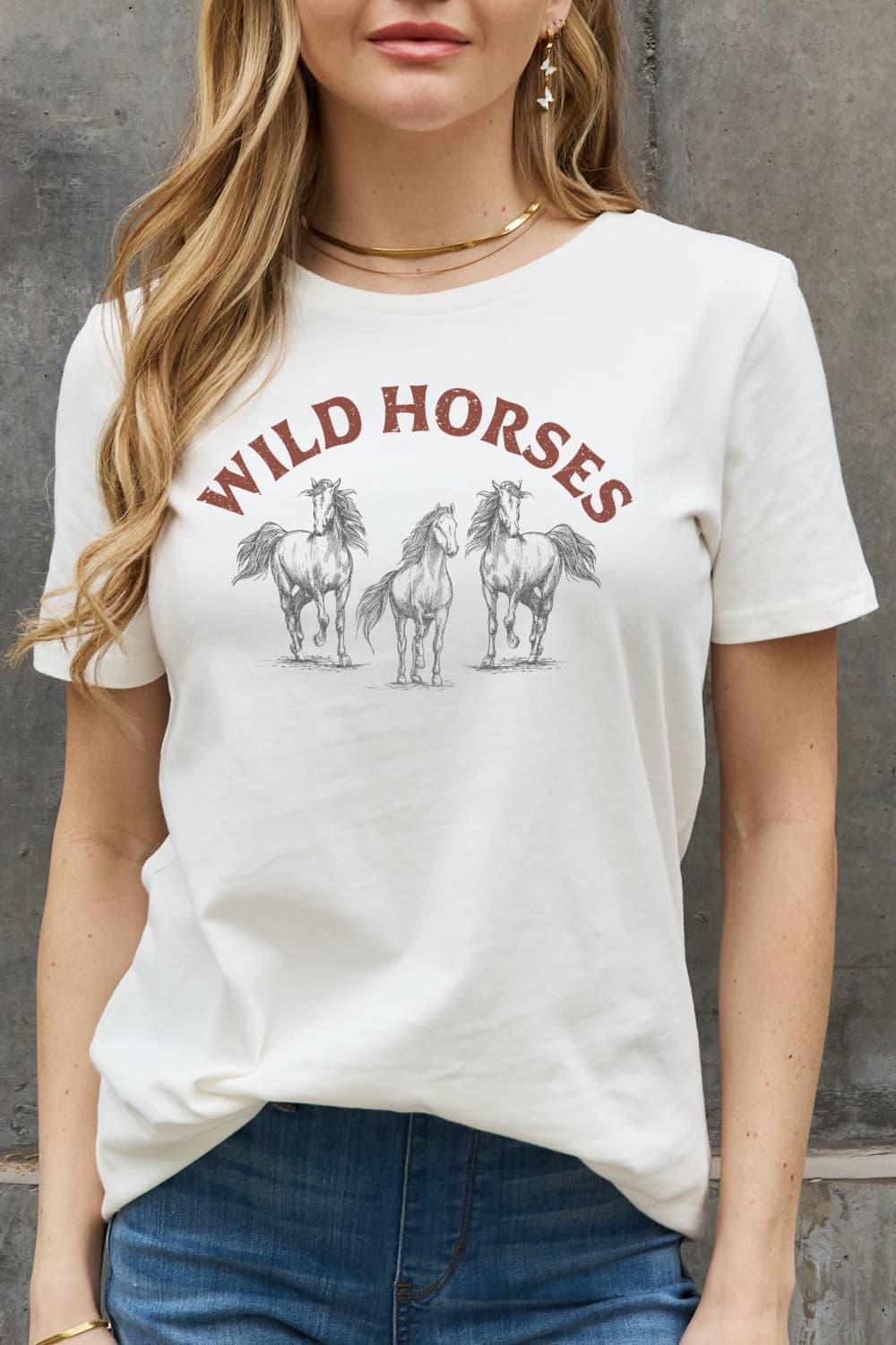Simply Love WILD HORSES Graphic Cotton T-Shirt-TOPS / DRESSES-[Adult]-[Female]-White-S-2022 Online Blue Zone Planet