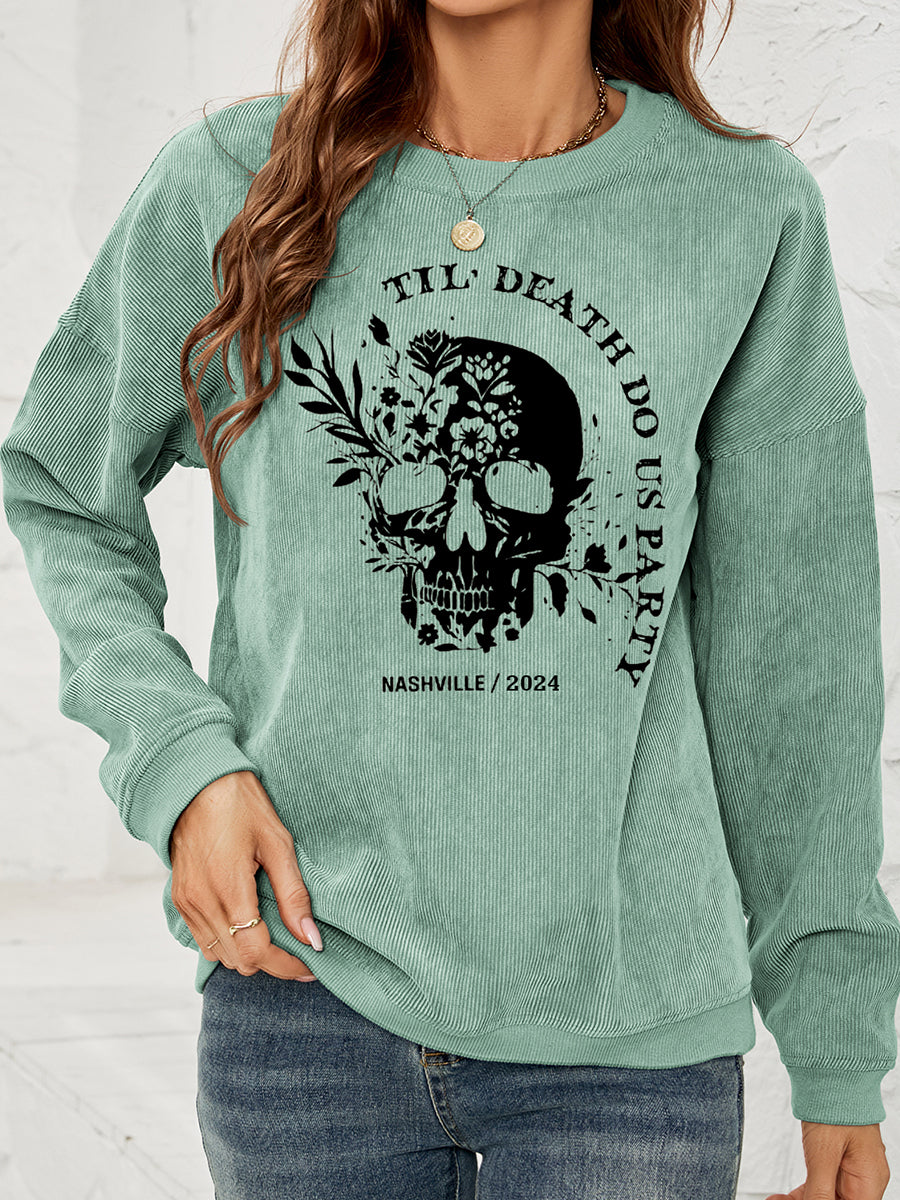 Skull Graphic Dropped Shoulder Sweatshirt BLUE ZONE PLANET