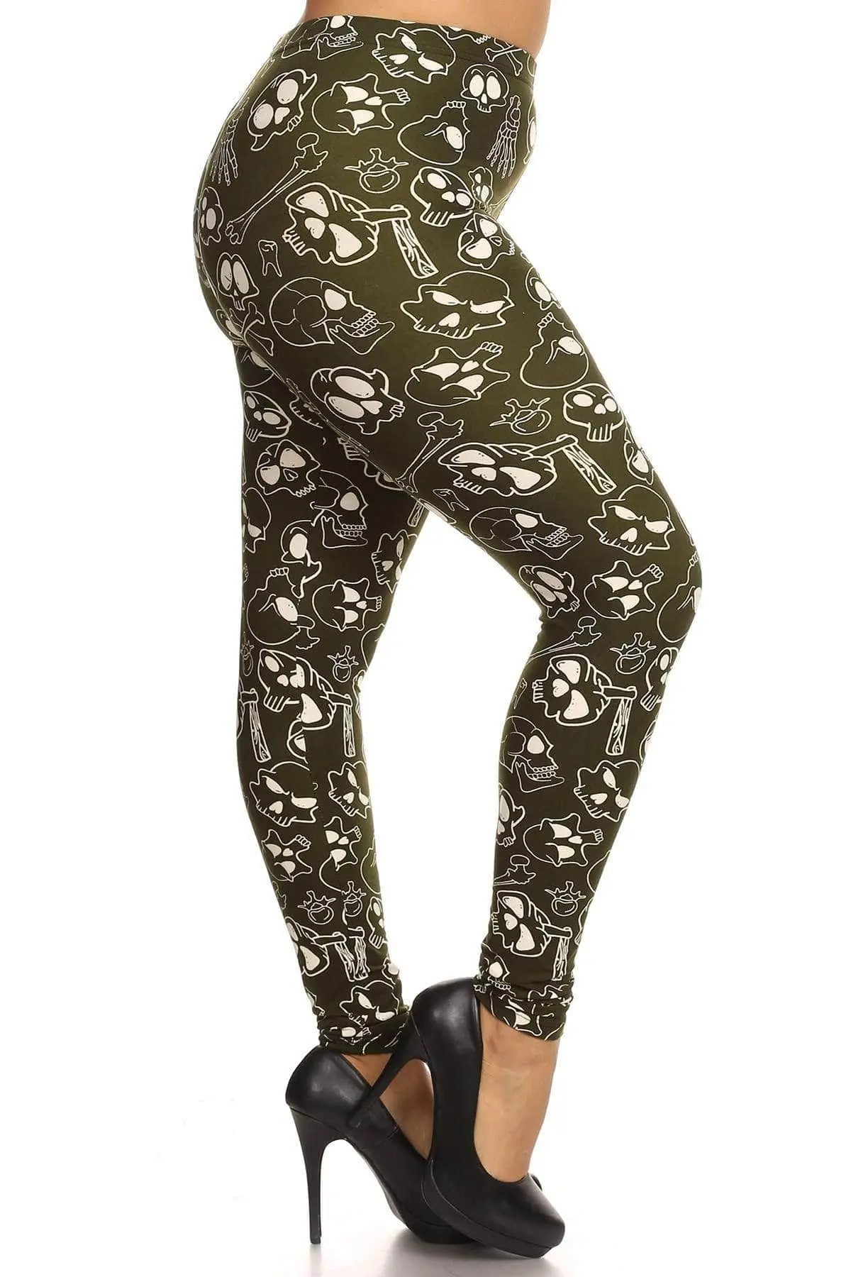 Skulls And Bones Graphic Printed Knit Legging With Elastic Waist Detail. High Waist Fit. Blue Zone Planet