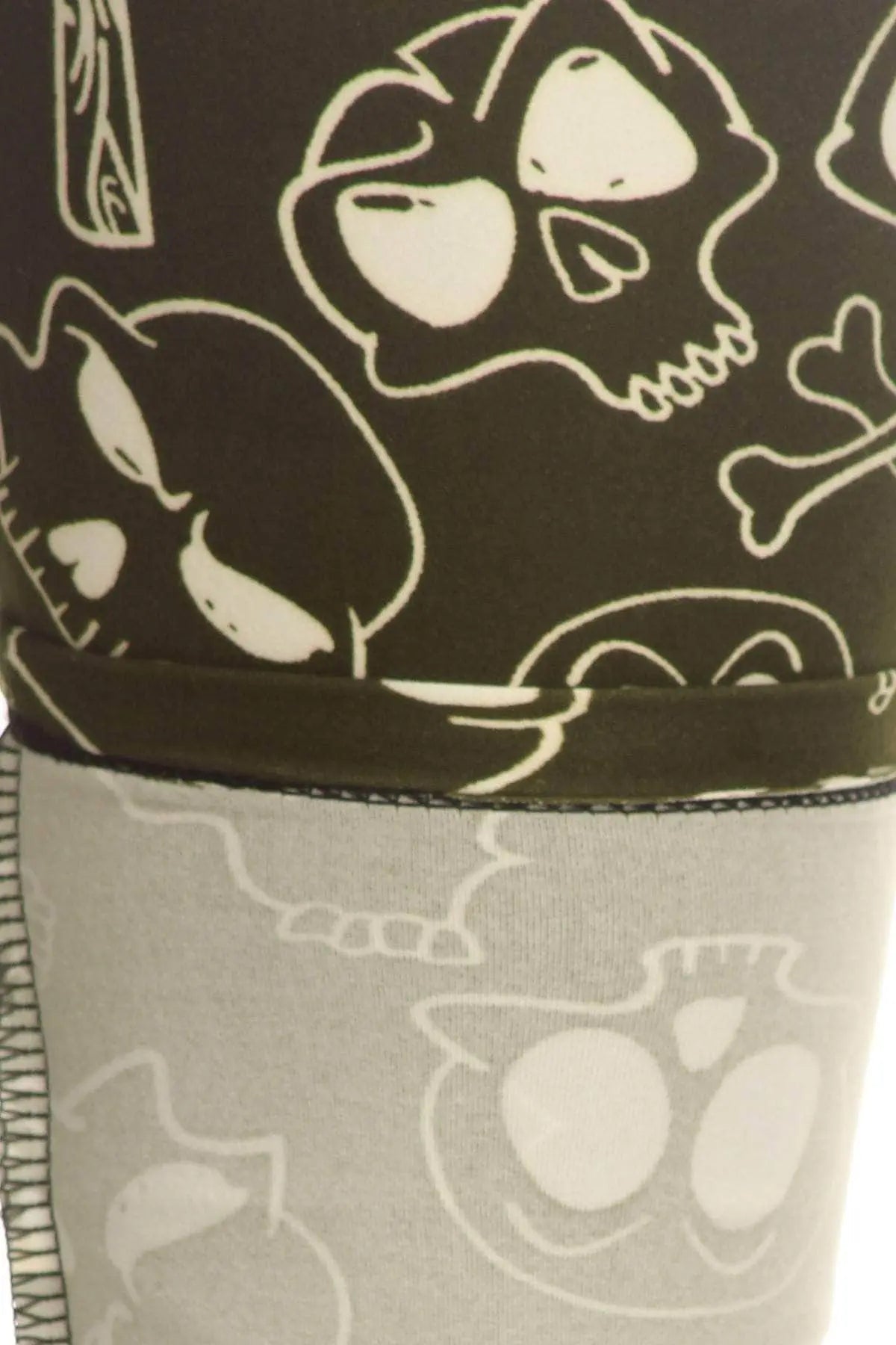 Skulls And Bones Graphic Printed Knit Legging With Elastic Waist Detail. High Waist Fit. Blue Zone Planet