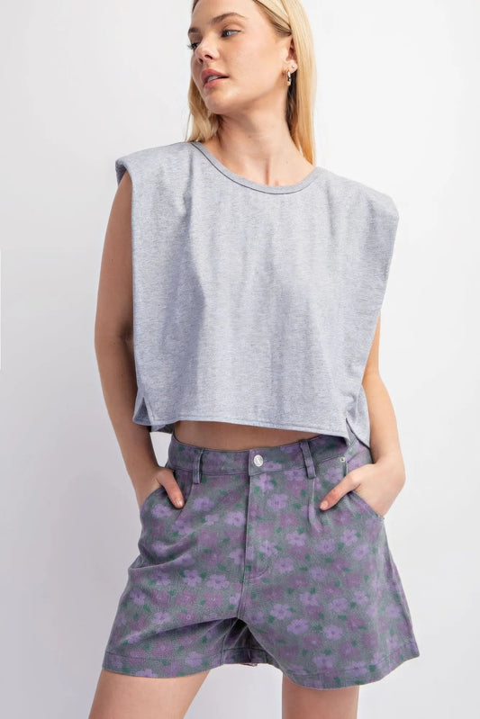 Sleeveless Crop Top With Shoulder Pads Blue Zone Planet