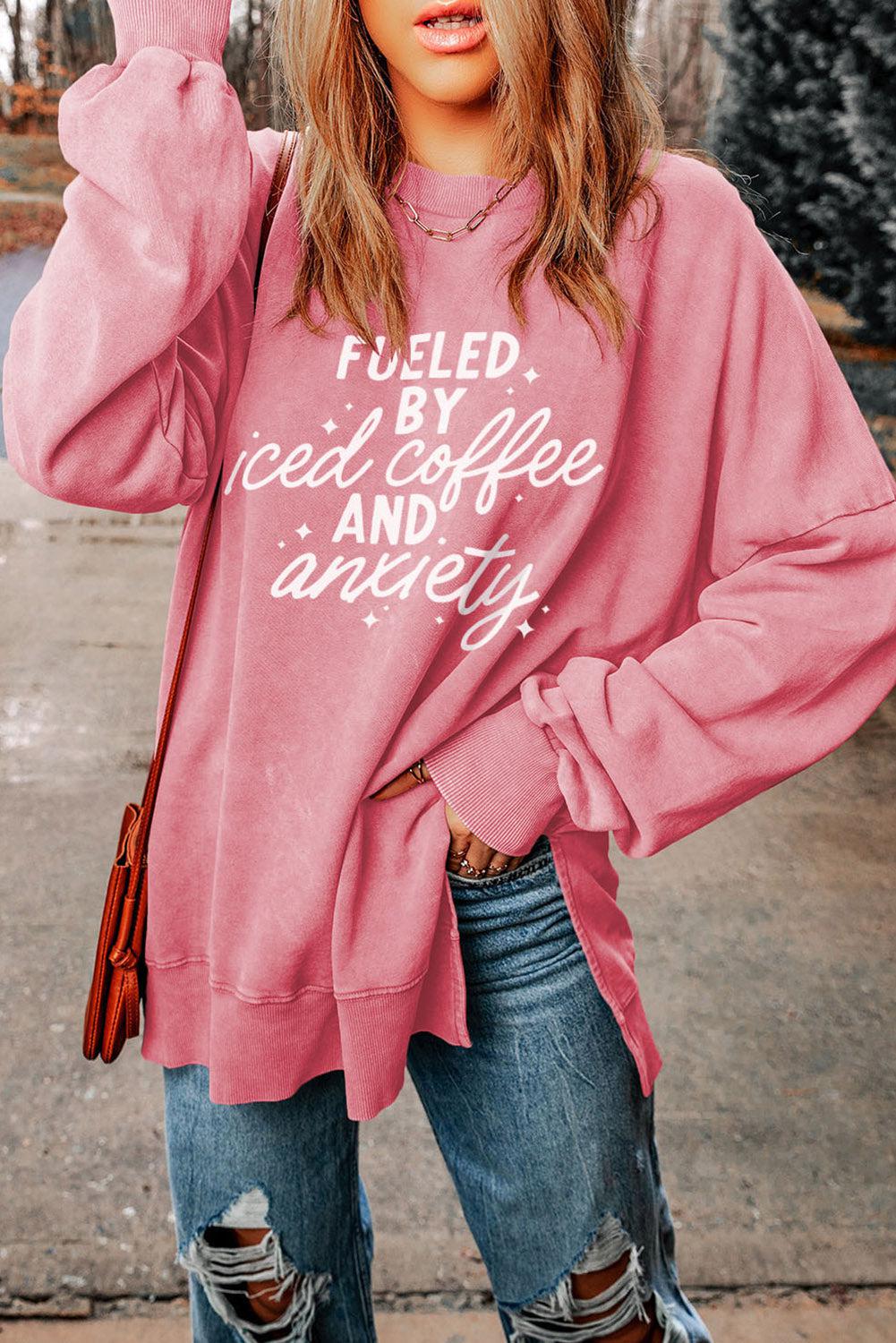 Slogan Graphic Dropped Shoulder Slit Sweatshirt BLUE ZONE PLANET