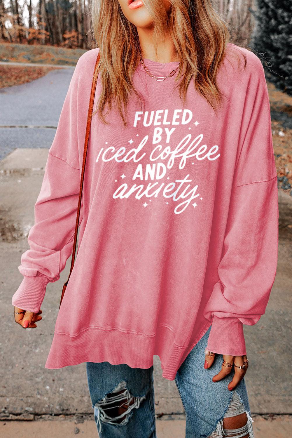 Slogan Graphic Dropped Shoulder Slit Sweatshirt BLUE ZONE PLANET