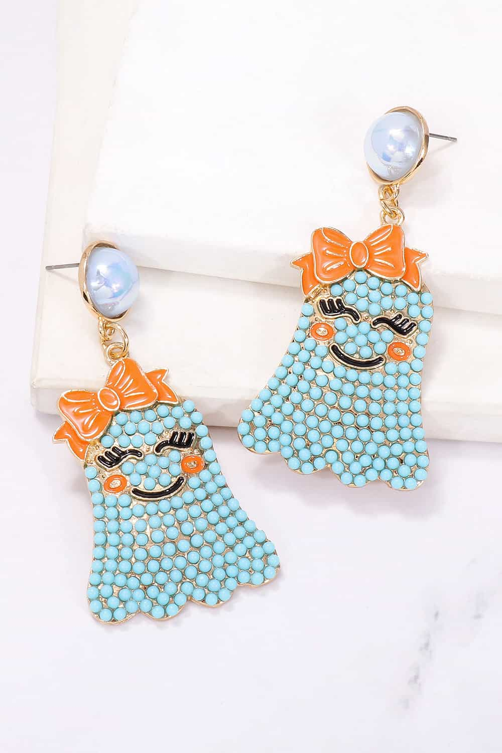 Smiling Ghost Shape Synthetic Pearl Earrings BLUE ZONE PLANET