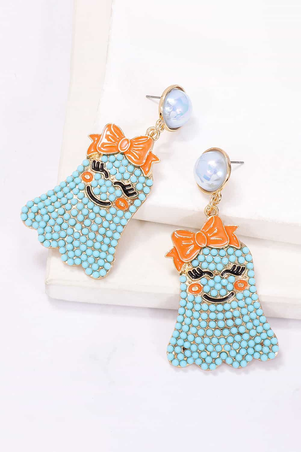 Smiling Ghost Shape Synthetic Pearl Earrings BLUE ZONE PLANET