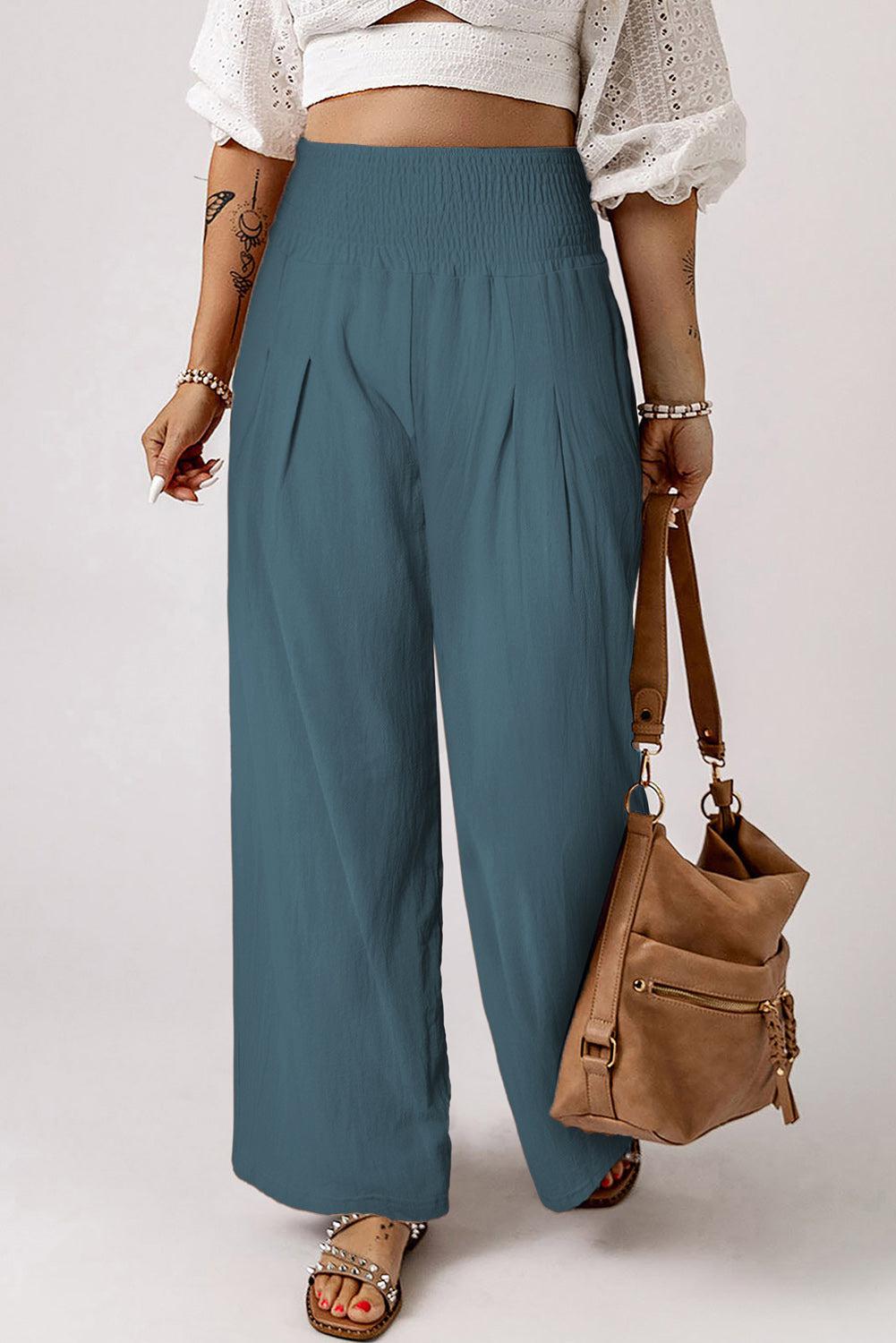 Smocked High Waist Wide Leg Pants BLUE ZONE PLANET