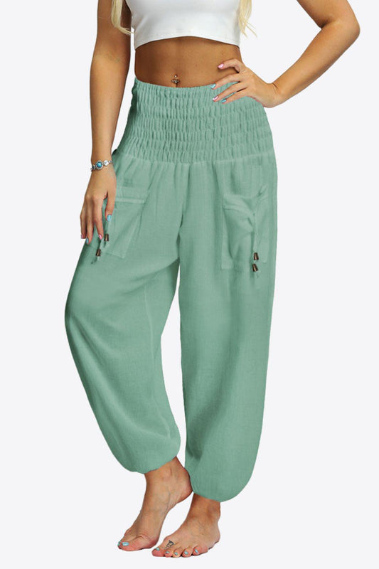 Smocked Long Joggers with Pockets BLUE ZONE PLANET