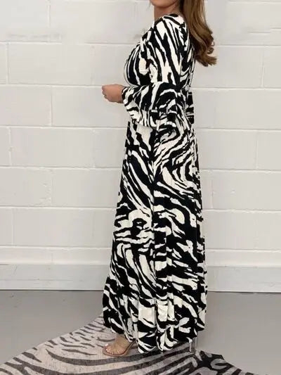 Smocked Printed Flounce Sleeve Maxi Dress Trendsi