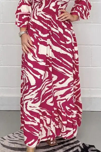 Smocked Printed Flounce Sleeve Maxi Dress Trendsi