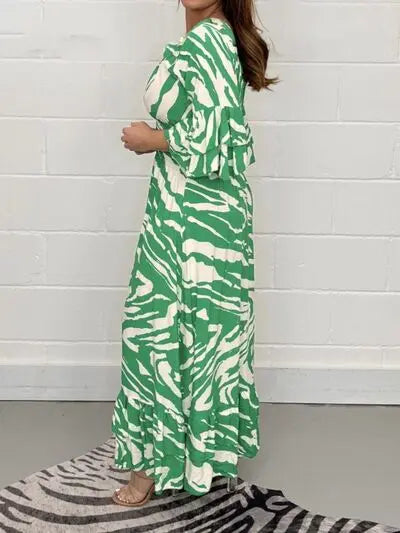 Smocked Printed Flounce Sleeve Maxi Dress Trendsi