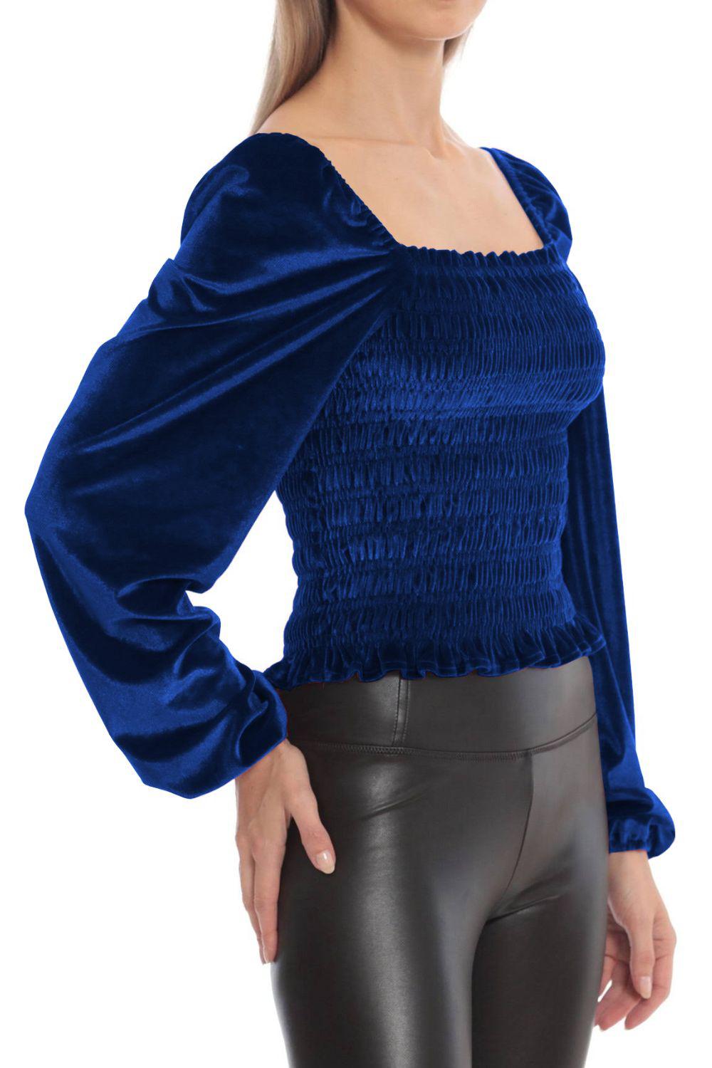 Smocked Square Neck Long Sleeve Blouse BLUE ZONE PLANET