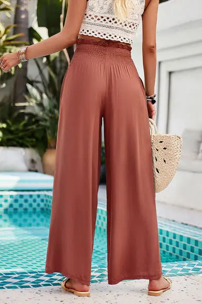 Smocked Wide Leg Pants with Pockets Trendsi