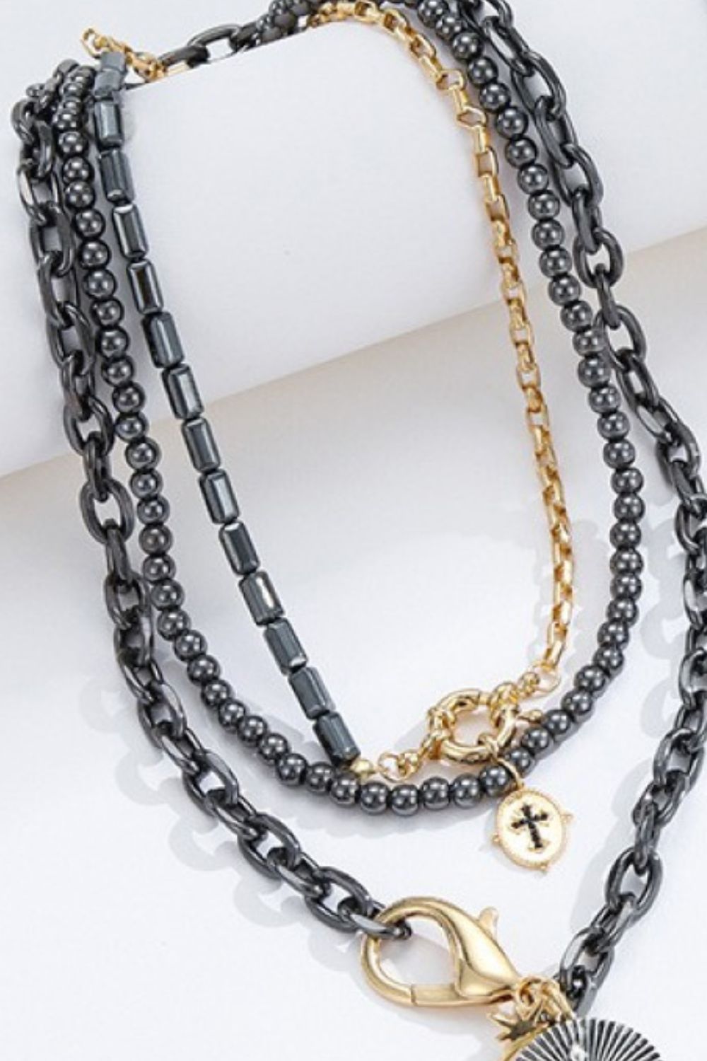Snake and Cross Pendant Three-Piece Necklace Set BLUE ZONE PLANET