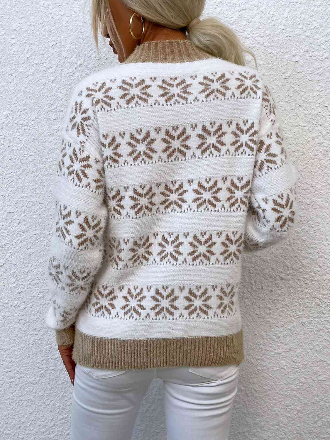 Snowflake Pattern Mock Neck Sweater BLUE ZONE PLANET