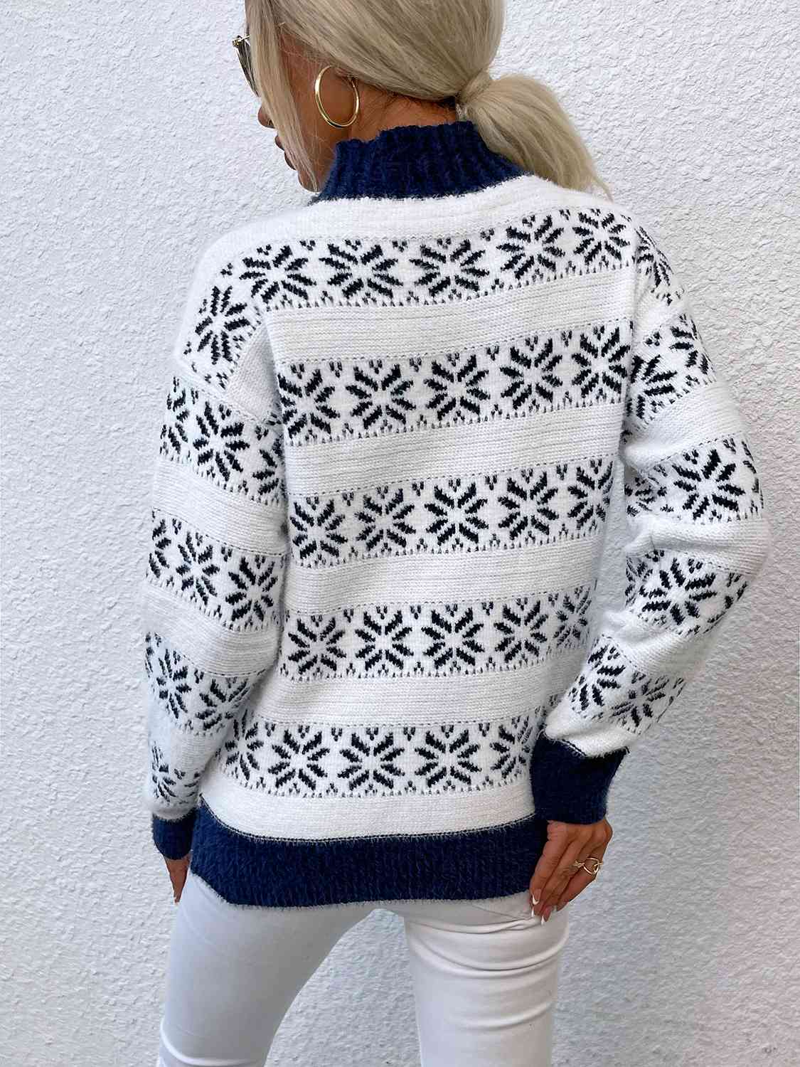 Snowflake Pattern Mock Neck Sweater BLUE ZONE PLANET