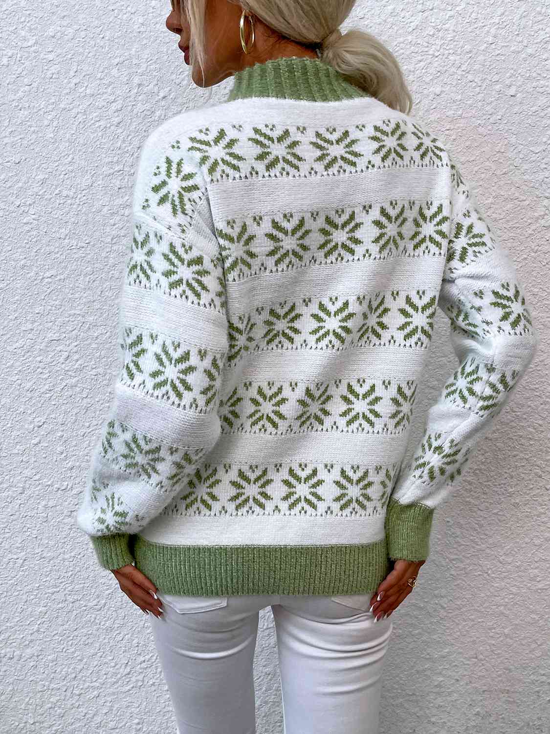 Snowflake Pattern Mock Neck Sweater BLUE ZONE PLANET