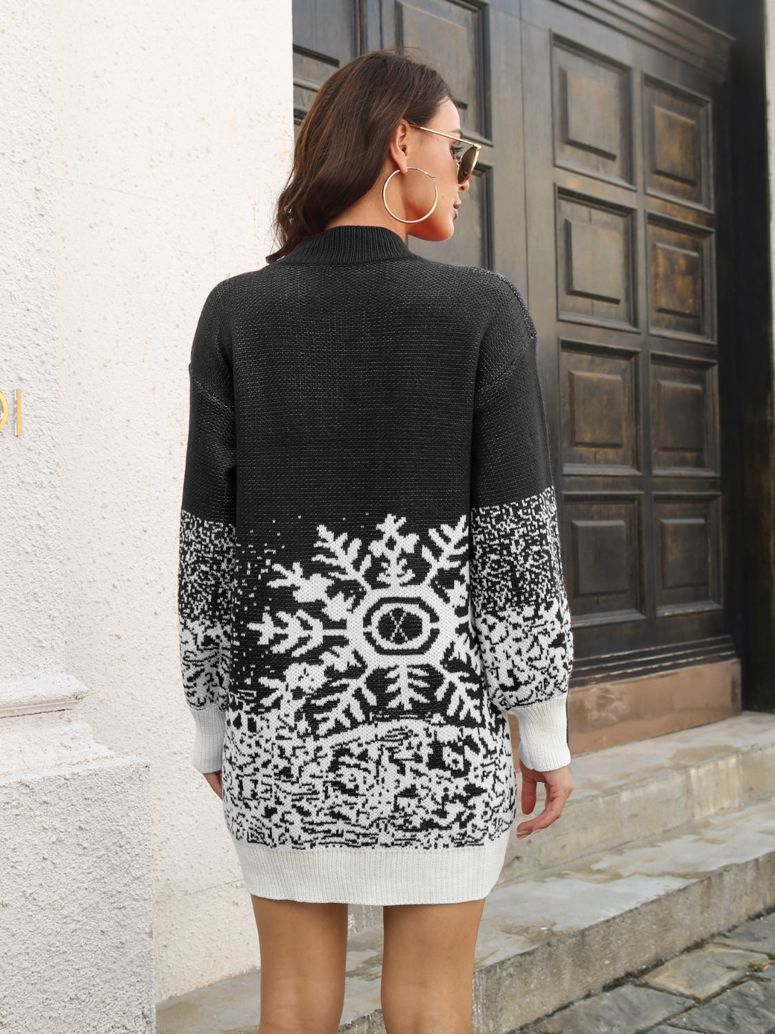 Snowflake Pattern Sweater Dress BLUE ZONE PLANET