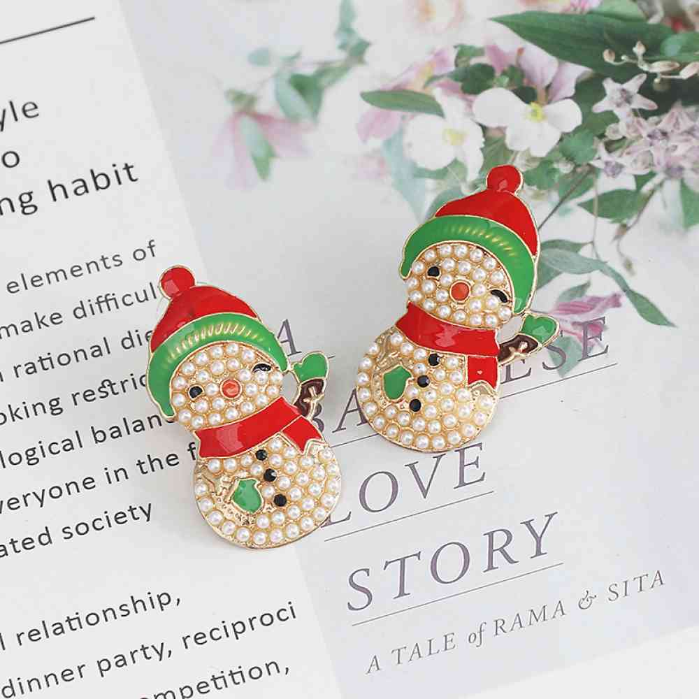 Snowman Rhinestone Alloy Earrings BLUE ZONE PLANET