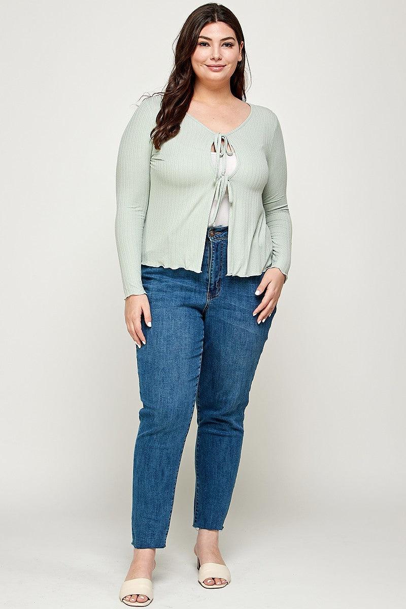 Solid Ribbed Pointelle Cardigan Blue Zone Planet