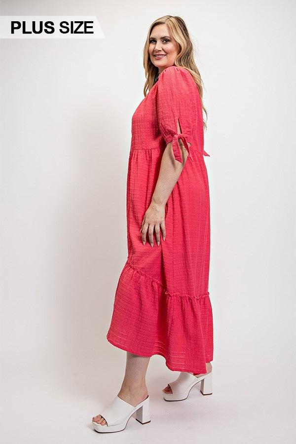 Solid Textured Button Down And Hi - Low Hem Maxi Dress With Tie Sleeve And Slip Dress Blue Zone Planet