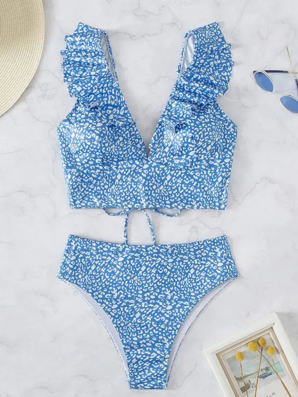 Sophie's Lace V-Neck High-Waist Split Swimsuit BLUE ZONE PLANET