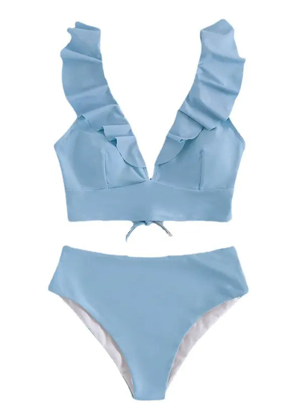 Sophie's Lace V-Neck High-Waist Split Swimsuit BLUE ZONE PLANET