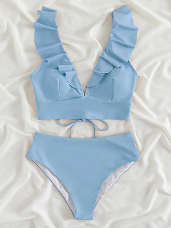 Sophie's Lace V-Neck High-Waist Split Swimsuit BLUE ZONE PLANET