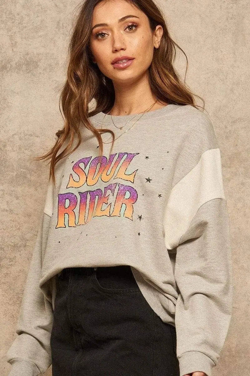 Soul Rider French Terry Knit Graphic Sweatshirt Blue Zone Planet