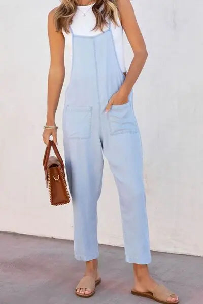 Spaghetti Strap Denim Overalls with Pockets BLUE ZONE PLANET