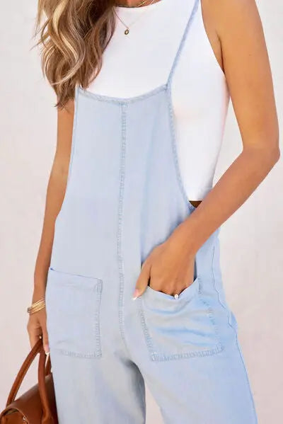 Spaghetti Strap Denim Overalls with Pockets BLUE ZONE PLANET