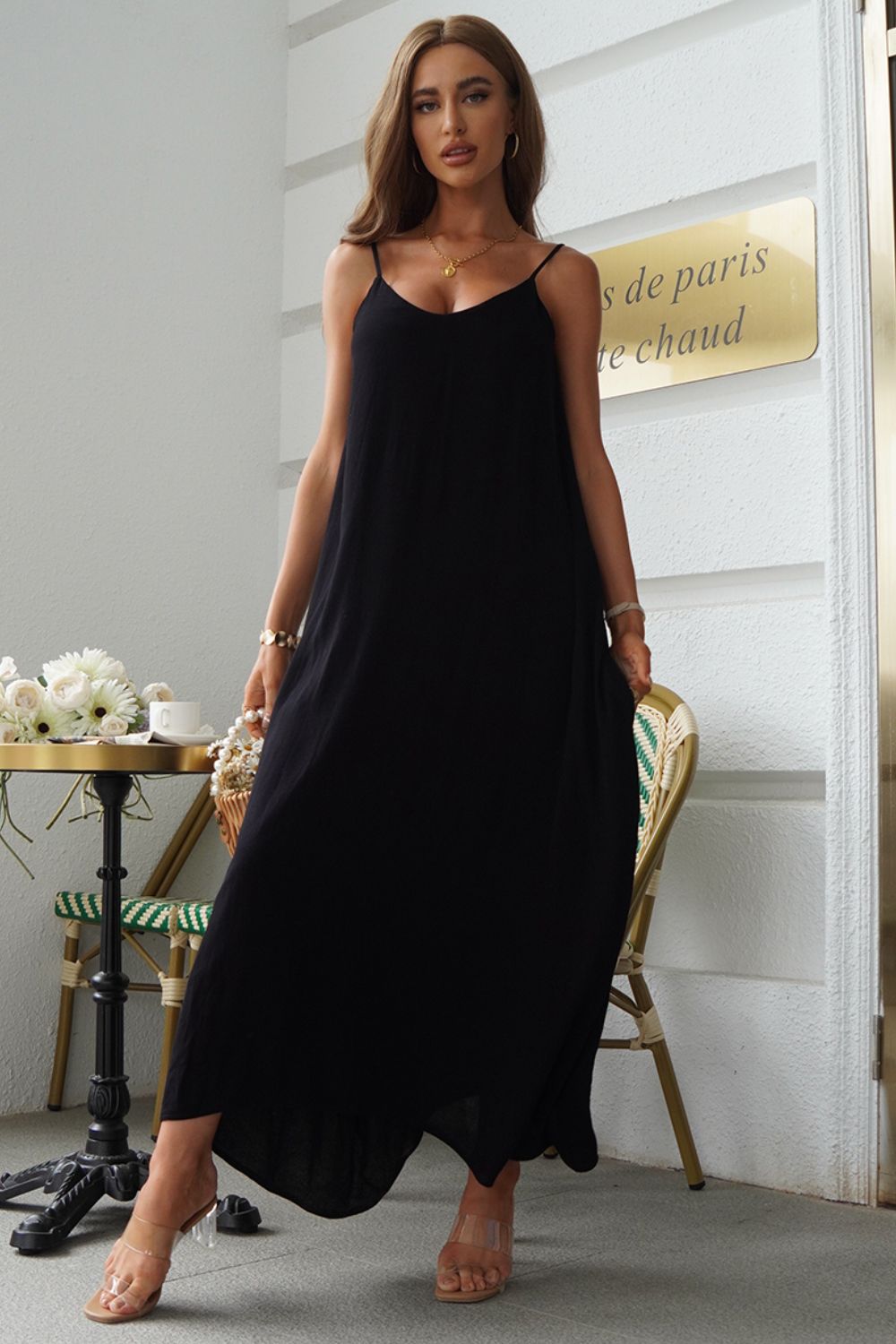 Spaghetti Strap Maxi Dress-TOPS / DRESSES-[Adult]-[Female]-Black-S-2022 Online Blue Zone Planet