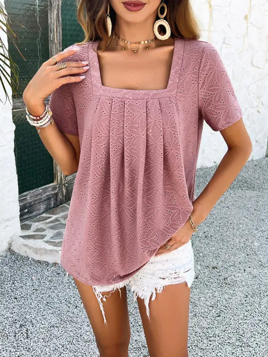 Spring and summer casual solid color short-sleeved T-shirt tops kakaclo