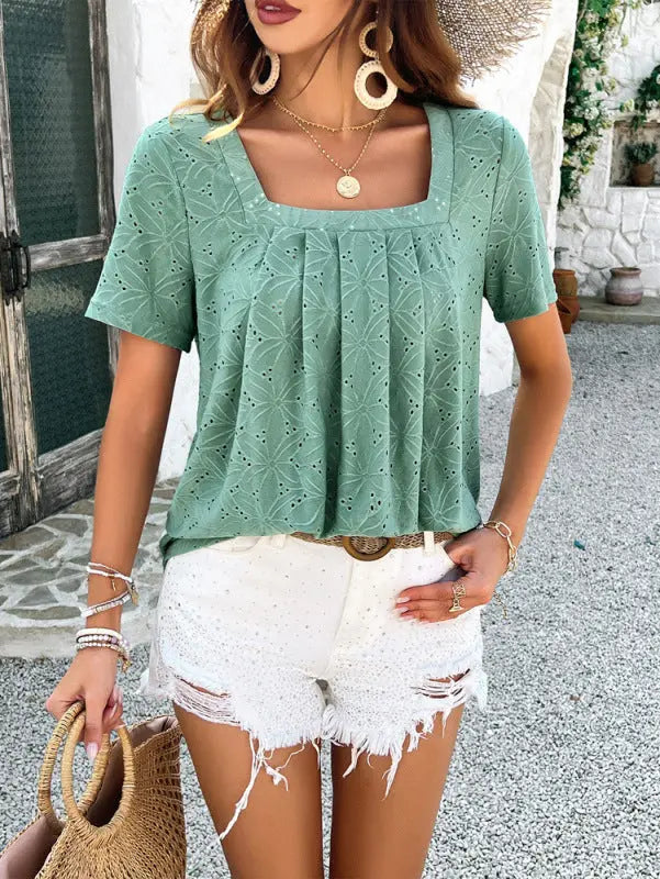 Spring and summer casual solid color short-sleeved T-shirt tops kakaclo