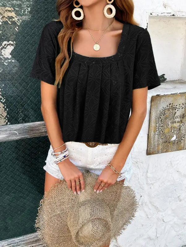Spring and summer casual solid color short-sleeved T-shirt tops kakaclo