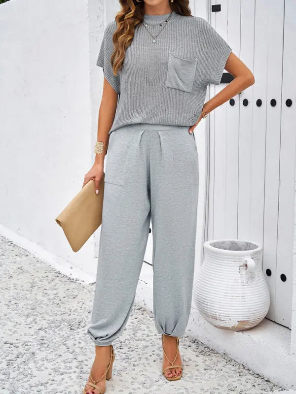 Spring and summer temperament casual solid color woolen trousers suit kakaclo