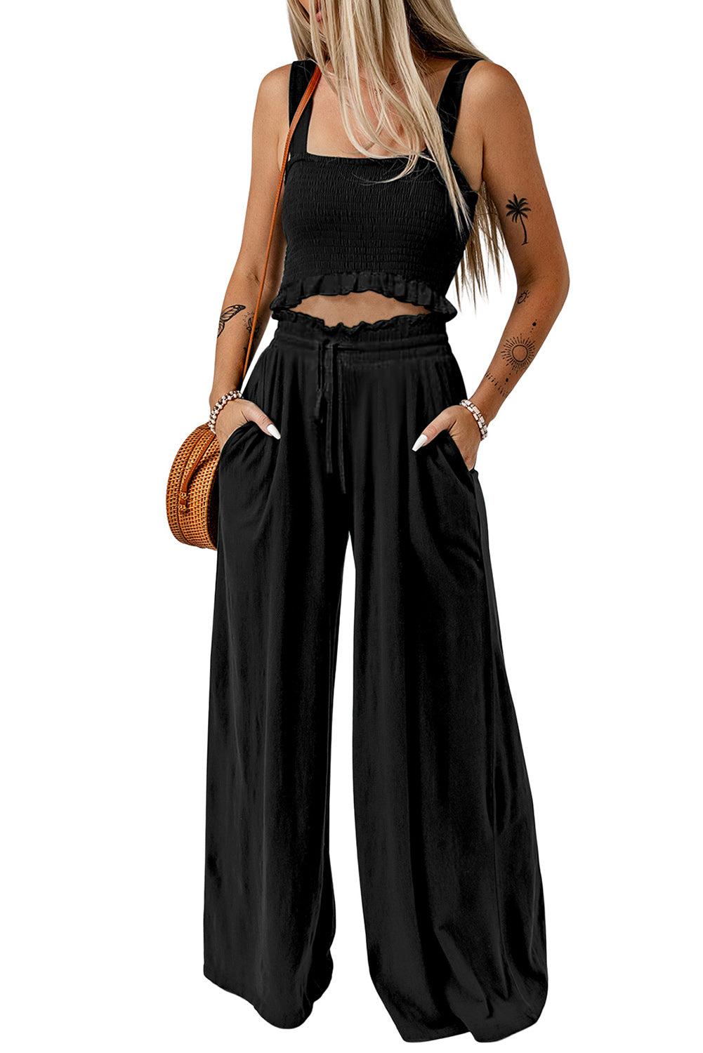 Square Neck Cropped Tank Top and Long Pants Set BLUE ZONE PLANET