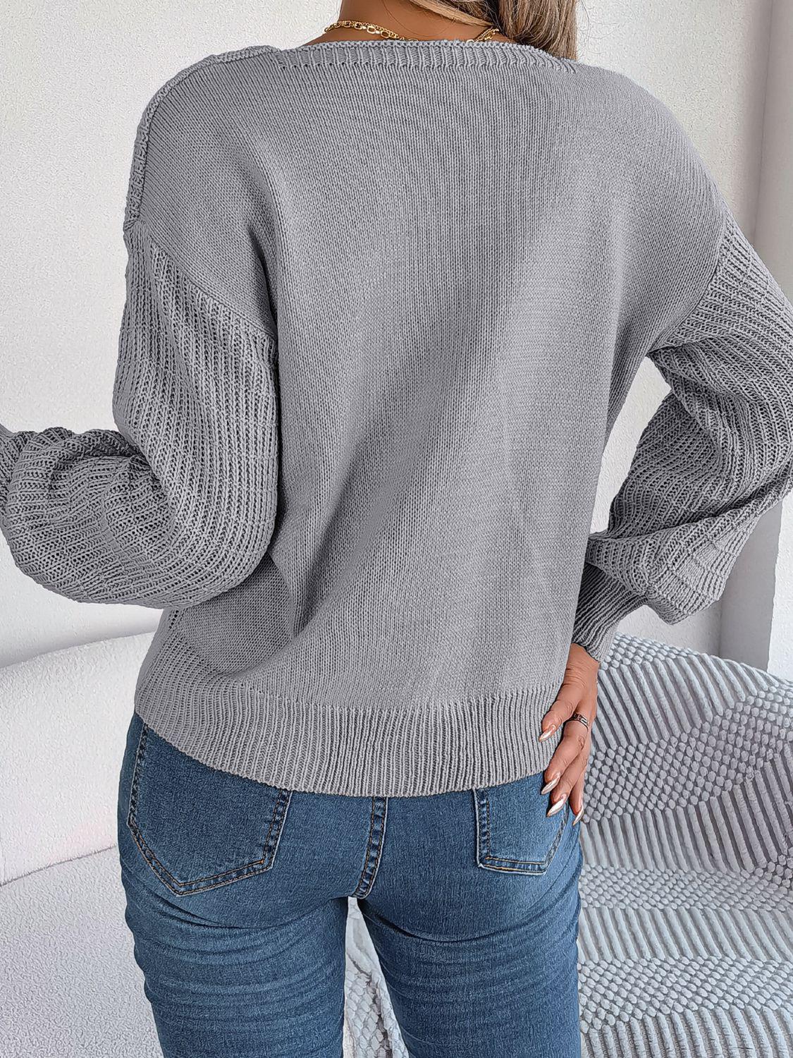 Square Neck Mixed Knit Sweater BLUE ZONE PLANET