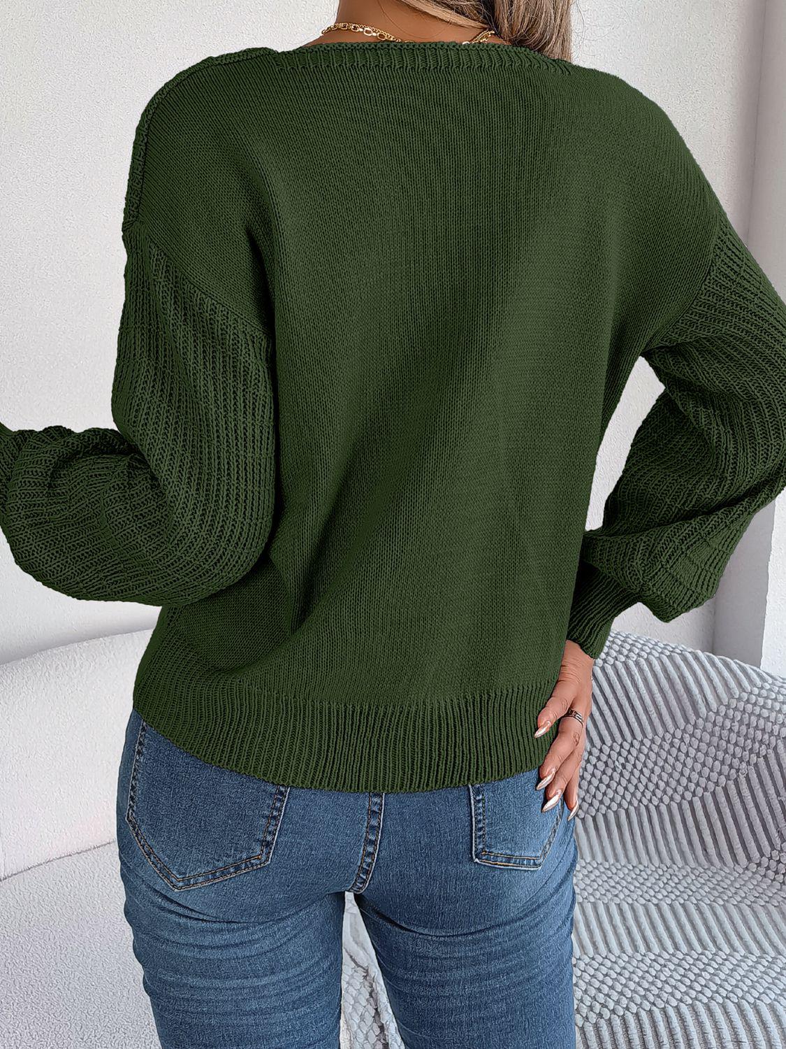 Square Neck Mixed Knit Sweater BLUE ZONE PLANET