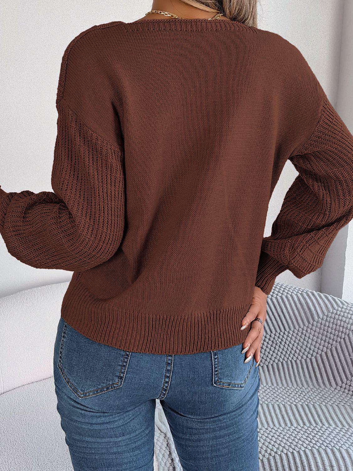 Square Neck Mixed Knit Sweater BLUE ZONE PLANET